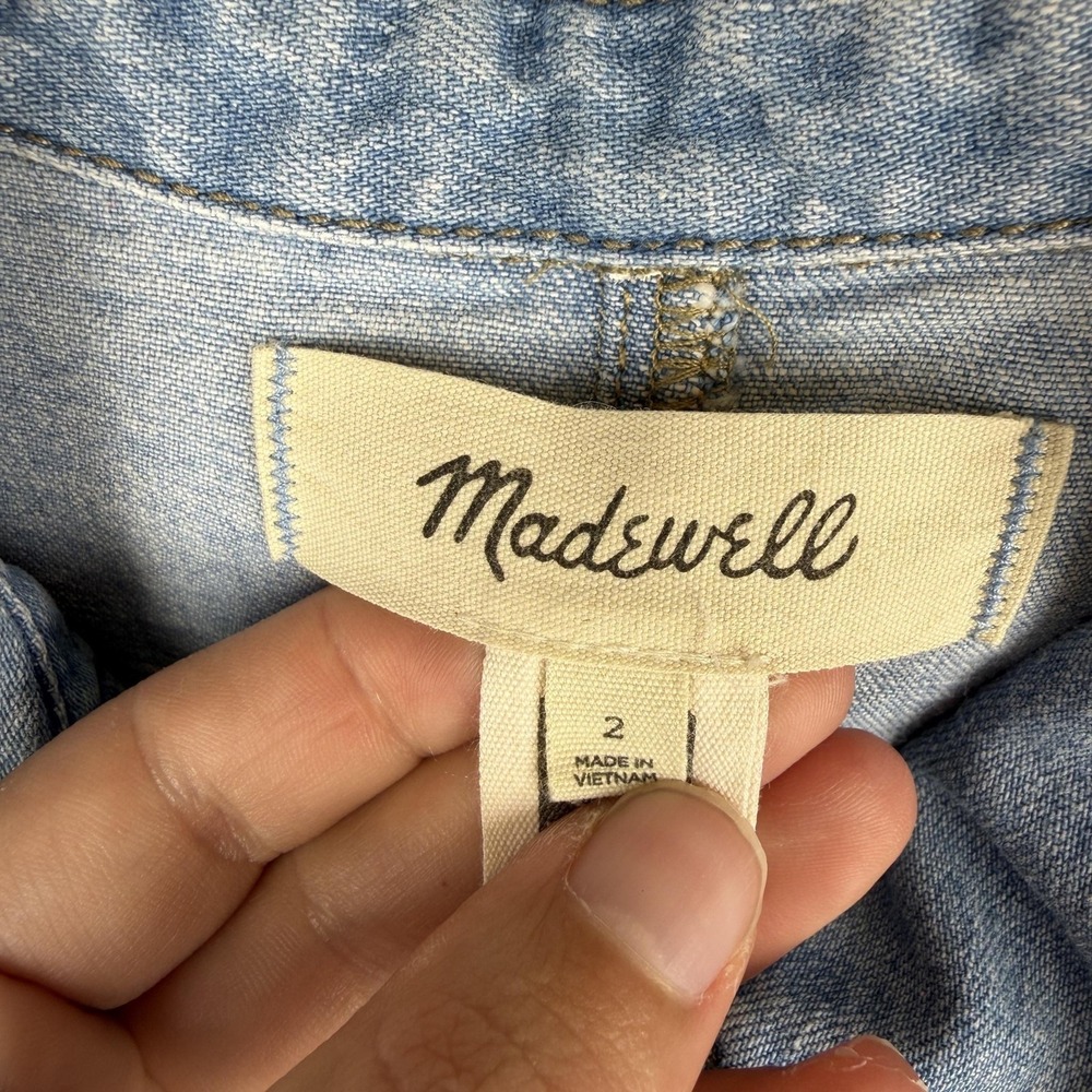 Madewell Dress Womens 2 Blue Denim Short Sleeve Snap Front Shirt Mini Stretch - Picture 8 of 16